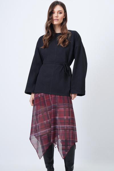 Trend Alaçatı Stili Women's Black Crew Neck Double Cuffed Tie Detail Blouse A...