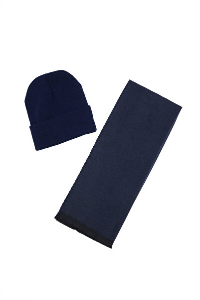 Tudors Ανδρικό σετ 2 τεμαχίων ζεστό μπερέ με κασκόλ σε μπλε ναυτικό χρώμα