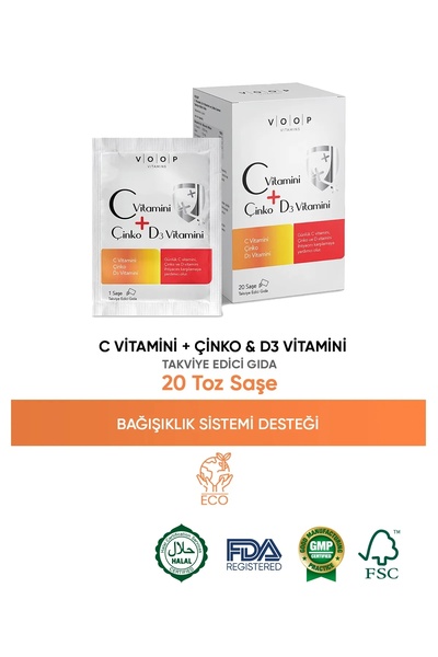VOOP C Vitamini + Çinko & D3 Vitamini | Günlük Vitamin Takviyesi - 20 Toz Saşe