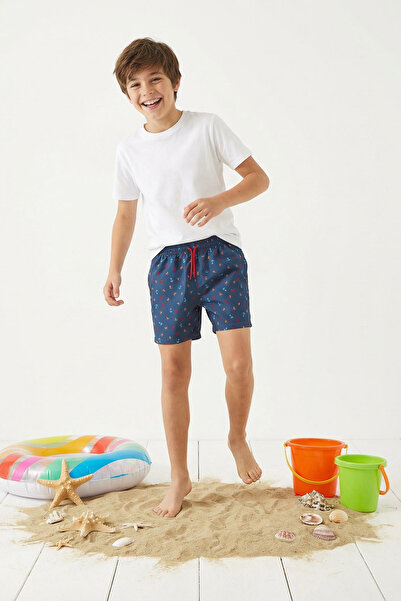 TRENDYOLKIDS Μπλε Navy Boy's Marine εμπριμέ σορτς μαγιό TKDSS25DS00000