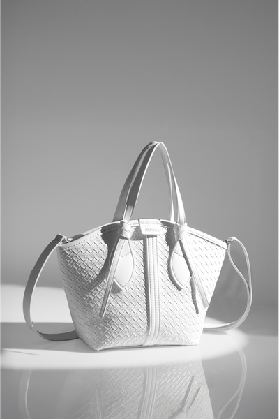 Rimense Γυναικεία τσάντα χεριού και ώμου με λευκή επένδυση με φερμουάρ