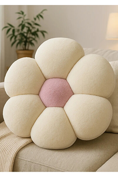 Plush Soft Peluş Papatya Dekoratif Yastık Kırlent Minder - Kumaş - Antialerjik