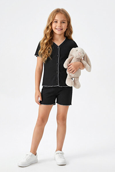 TRENDYOLKIDS Set de sus și de jos tricotat pentru fete negre TKDSS25AU00106