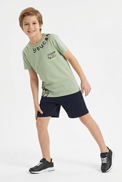 TRENDYOLKIDS Mint Boy Printed Dzianinowy Kombinezon Dół-Góra Tkdss25Au00097