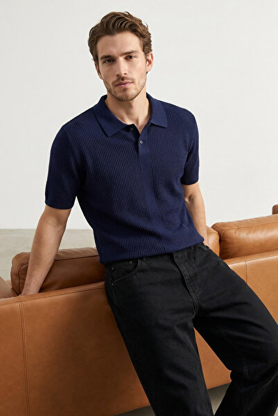 Trendyol Collection Marineblaue Limited Edition – Kurzärmliges Strick-Polo-T-...