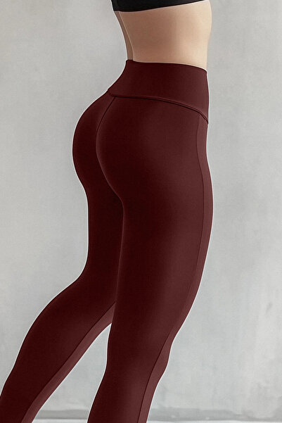 Trendyol Collection Μπορντό ελαστικό πλεκτό κολάν ψηλόμεσο με ελαστική μέση T...