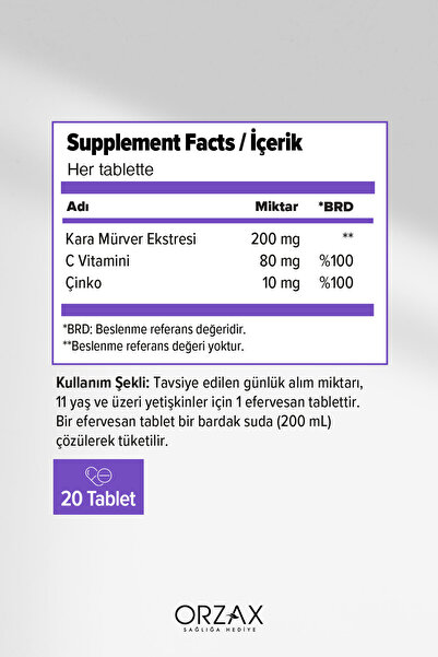 Orzax Ocean Efervit Sambucus Nigra Efervesan 20 Tablet