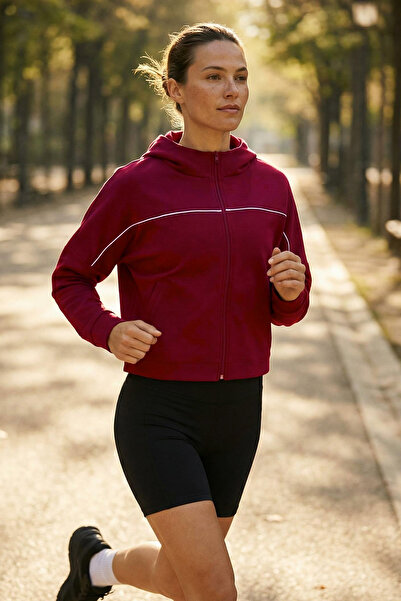 Trendyol Collection Πλεκτό αθλητικό μπουφάν μπορντό THMAW26SK00009