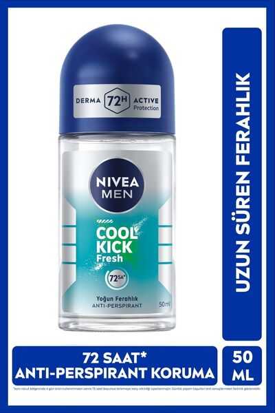 NIVEA MEN Erkek Roll-on Deodorant Cool Kick 50ml, 72 Saat Anti-perspirant Ter...