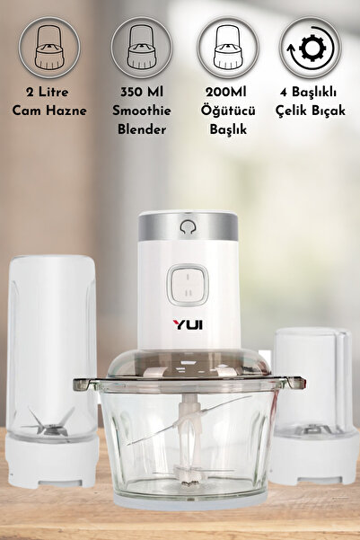 Yui M2001 3'ü 1 Arada 2 Litre Doğrayıcı Cam Hazne- Kişisel Smoothie Blender-Ö...