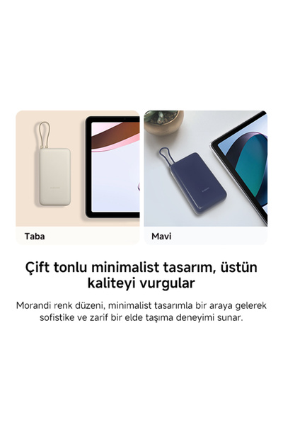 Xiaomi Power Bank USB ve USB-C Portu ve USB-C Entegre Kablo 20000mAh 33W BHR8975GL - Mavi
