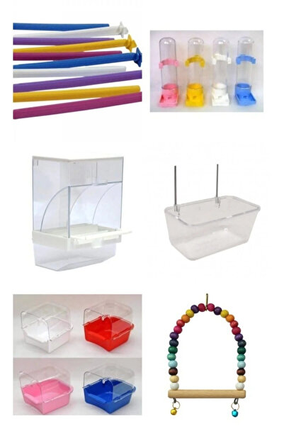 Ti-Sert Muhabbet Kuşu Kafes Seti ( Akıllı Yemlik Mamalık Salıncak Tünek Suluk).