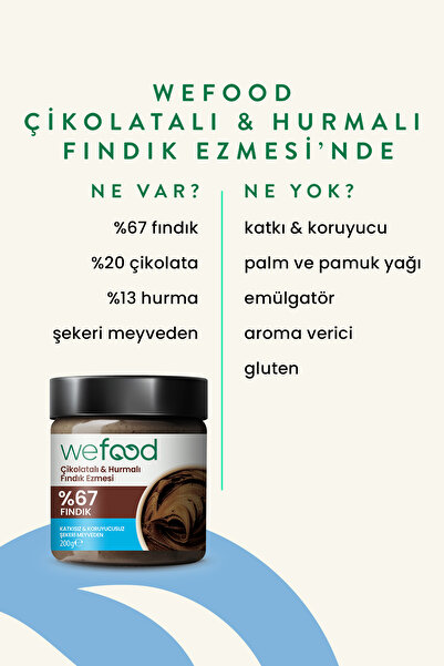 Wefood Çikolatalı Hurmalı Fındık Ezmesi (Katkısız) 200 gr