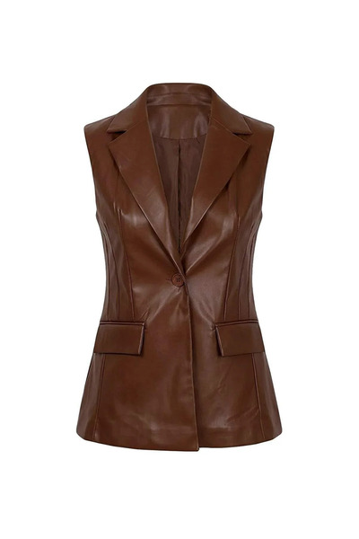 Trendyol Collection Dunkelbraune Weste aus gewebtem Kunstleder TWOSS26YE00006