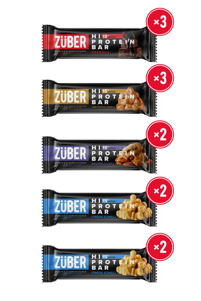 Züber Yüksek Protein Bar Karma Deneme Paketi 45g X 12 Adet