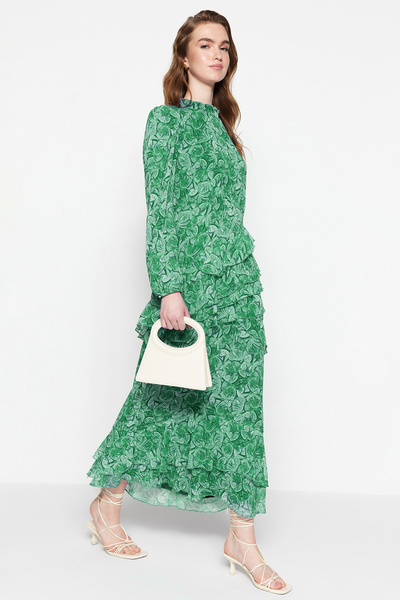 Trendyol Modest Spódnica w kolorze khaki z tkaną szyfonową podszewką i podsze...