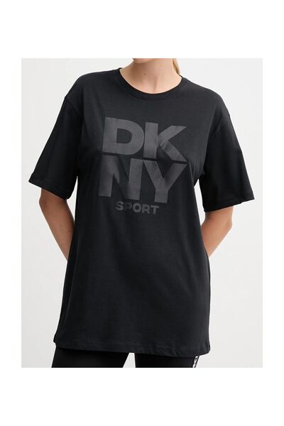 Dkny SPORTOVNÍ TRIČKO TUNIKA S KRÁTKÝM RUKÁVEM A SATINOVÝM TRANSFEREM, OVERSI...