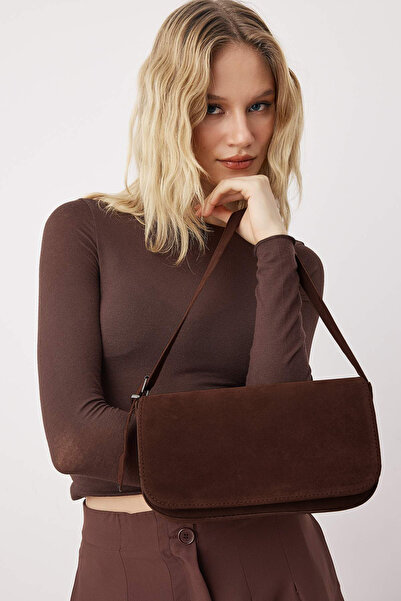 TRENDYOL SHOES Braune Mini-City-Tasche für Damen aus Wildleder TAKAW26OC00031