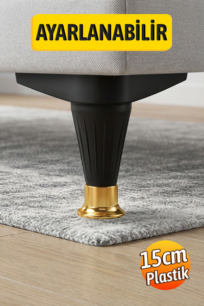 Badem10 (AYARLANABİLİR) 15 CM Siyah Gold Mobilya Kanepe Koltuk TV Ünitesi Aya...