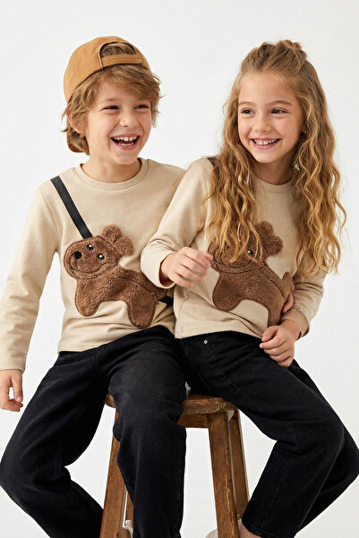 TRENDYOLKIDS Stone Crew Neck Baggy Regular Unisex Children's Knitted Sweatshi...