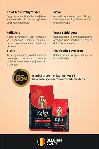 Reflex Plus Hipoalerjenik Mini ve Küçük Irklar için Kuzu Etli Yetişkin Köpek Maması 8 kg