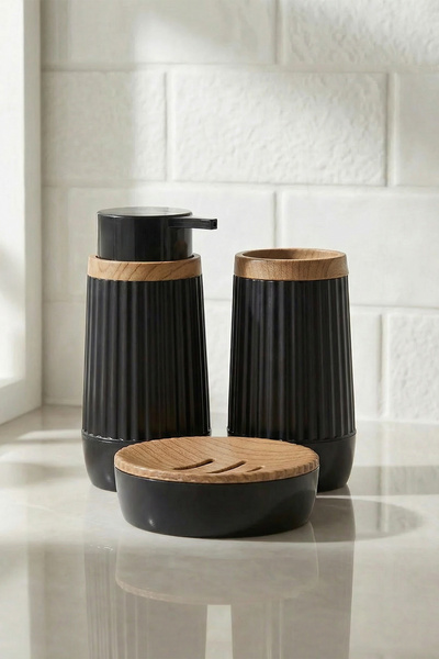 TRENDYOLMİLLA HOME Set de baie cu 3 bucăți din plastic cu aspect de lemn TPHS...