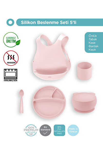 OiOi Silikon Beslenme Seti 5'li - Pinky Pink