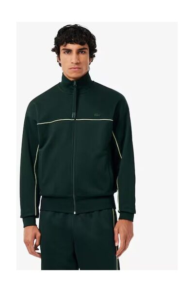 Lacoste Hanorac din lână cu fermoar cu efect satinat tricou