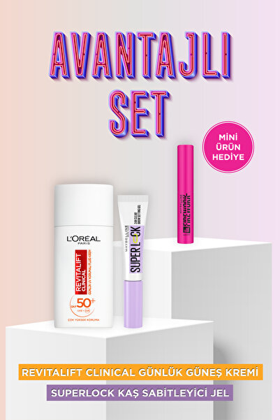 L'Oreal Paris C Vitaminli Yüksek UV Korumalı Yüz Güneş Kremi & Super Lock Kaş...