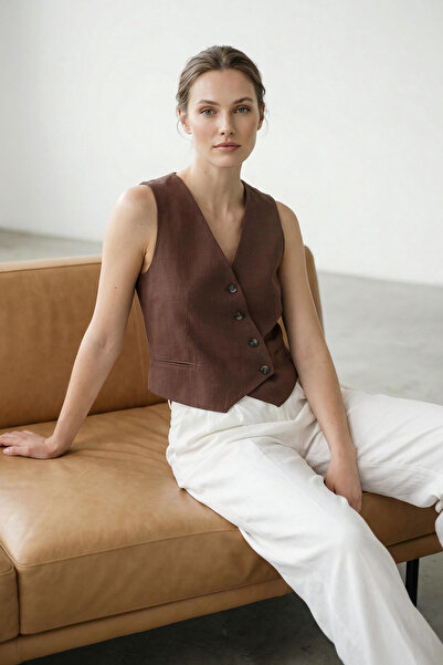 Trendyol Collection Hnědá limitovaná edice Crop FitteD vesta – Detailní na kn...