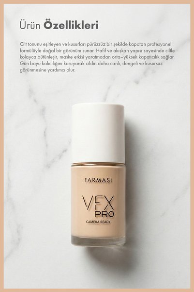 Farmasi VFX Pro Tam Kapatıcı Fondöten 30 ml 02 Ivory| Kusursuz Mat Bitiş, Kalıcı Ten Makyajı