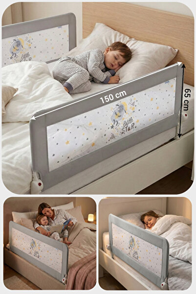 Wellgro 150*65 cm Gri Renk Yatak Bariyeri, Yatak Korkuluğu