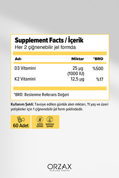 Orzax Ocean Gummies D3 K2 Vitamini 60 Adet