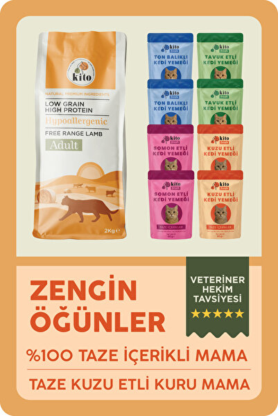 kito Kuzu Etli Yetişkin Kedi Maması 2 Kg + Kito Fresh Kediler için %100 Taze ...