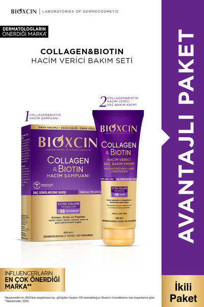 Bioxcin Collagen & Biotin Hacim Şampuanı + Hacim Verici Saç Bakım Kremi