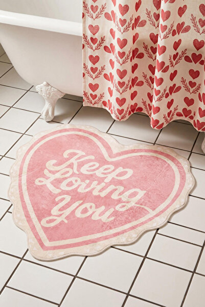 TRENDYOLMİLLA HOME Ψηφιακό χαλάκι μπάνιου σε σχήμα καρδιάς με τύπωμα TPHSS26B...