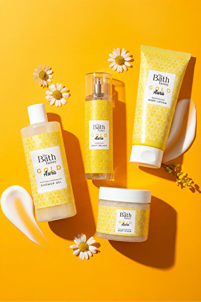 THE BATH FACTORY Gold Aura Duş Jeli + Vücut Losyonu + Vücut Peelingi + Vücut Spreyi