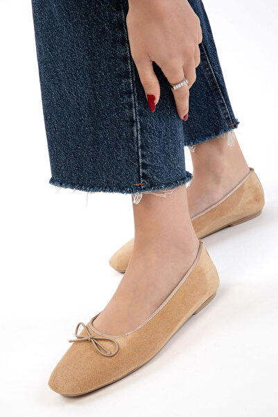 SOHO Женски балетни пантофки от суед в цвят нюд 21268