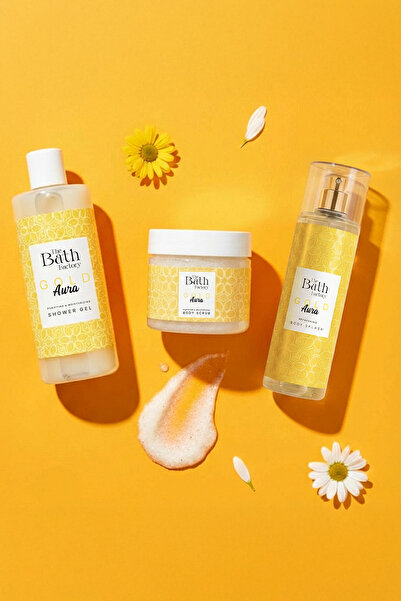 THE BATH FACTORY Gold Aura Duş Jeli + Vücut Peelingi + Vücut Spreyi