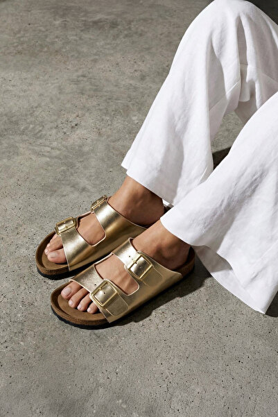 TRENDYOL SHOES Arany dupla csatos női papucs TAKSS24TE00004