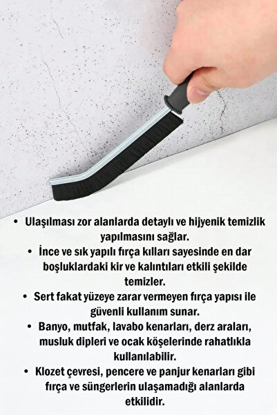 omilife Multi İnce Çok Amaçlı Dip Köşe Temizlik Fırçası Derz Arası Banyo Mutfak Lavabo 23 cm