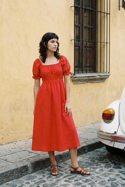 Trendyol Collection Rotes, an der Taille geöffnetes, mit Ballonärmeln gefütte...