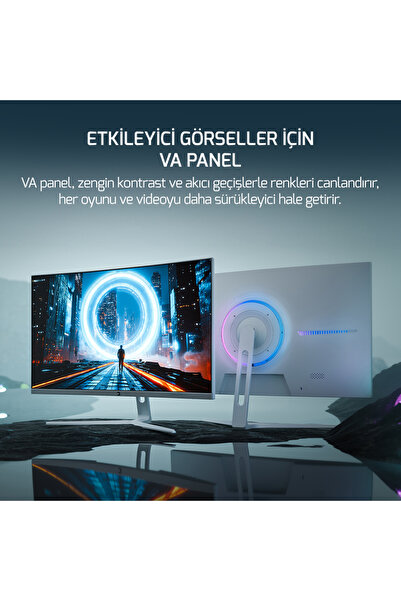 GamePower Vivid T50 27" 1500R Curved RGB Beyaz 200Hz 0.5ms FHD VA Gaming Monitör (Ölü Pikselde Anında Değişim)