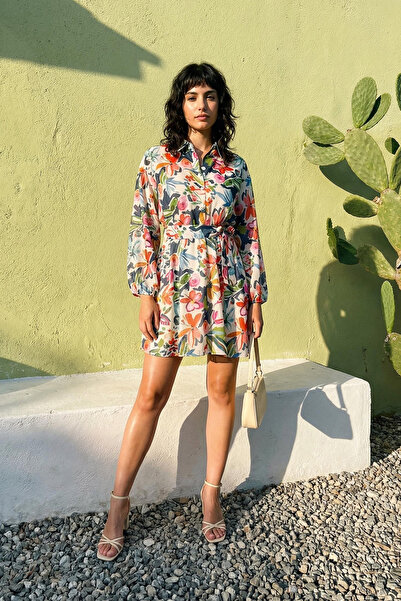 Trendyol Collection Wielokolorowa, wzorzysta, kwiatowa sukienka z odkrytymi r...