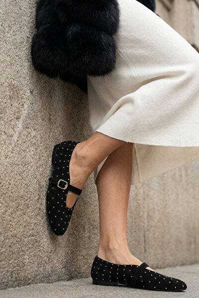 SOHO حذاء باليرينا نسائي من الجلد الطبيعي باللون الأسود 20996