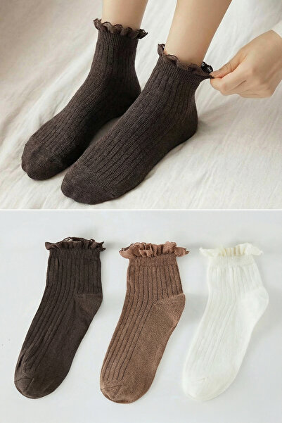 Trendyol Collection Кафяво-многоцветни 3 пакета от памучни флорални дантелени...