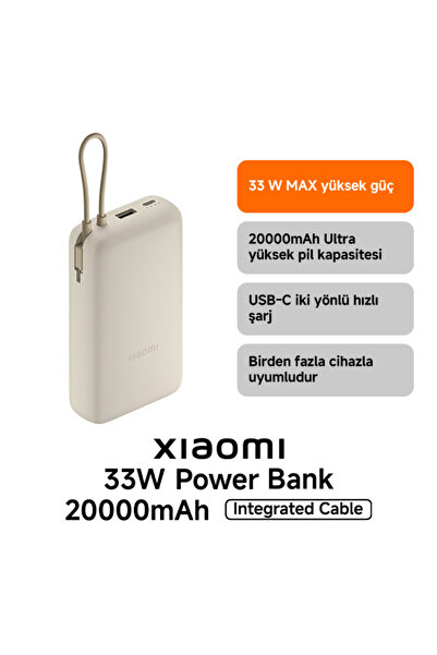 Xiaomi Power Bank USB ve USB-C Portu ve USB-C Entegre Kablo 20000mAh 33W BHR8...
