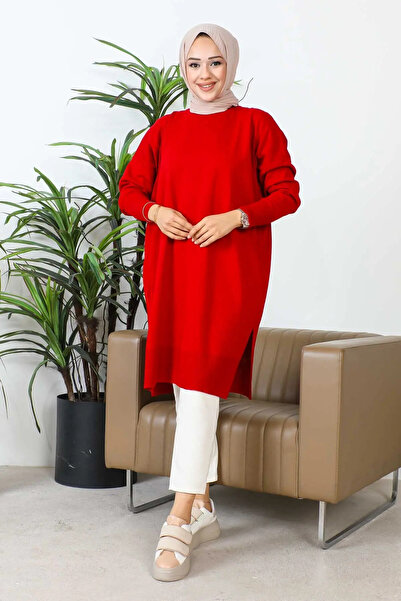 İmajButik سترة تريكو كاجوال مرسيريزد برقبة دائرية باللون العنابي