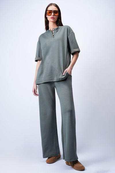 Trend Alaçatı Stili Women's Khaki Double Sleeve Collar Buttoned Pants Suit To...