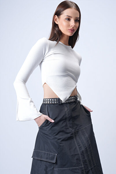 Trend Alaçatı Stili Women's White Crew Neck Spanish Sleeve Ottoban Blouse Alc...